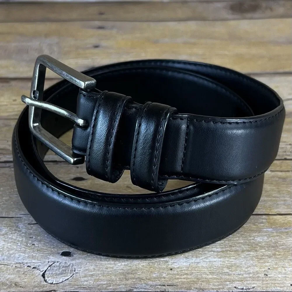 Boys Black Faux Leather Dress Belt Silver Buckle Formal School Uniform Accessory